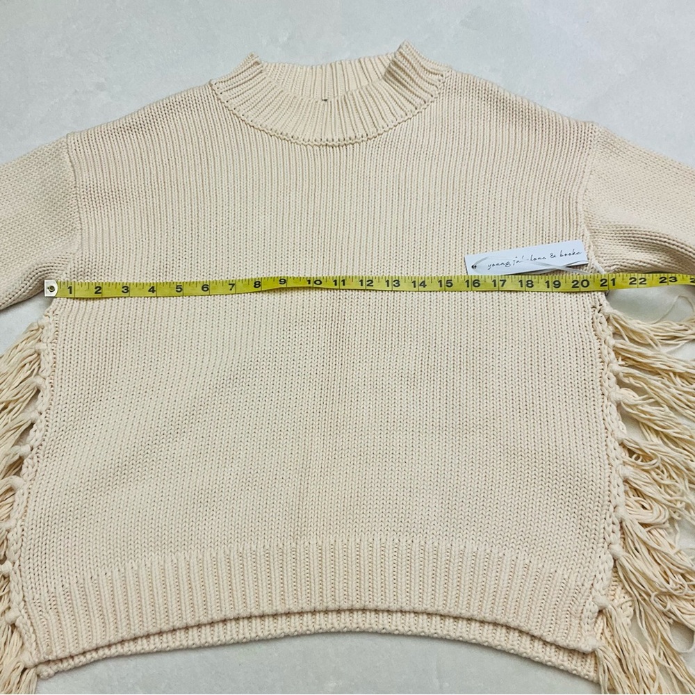 NWT YFB Thick Chunky Knit Ivory Sweater with Side Tassels & Slit 100% Cotton - Picture 11 of 16